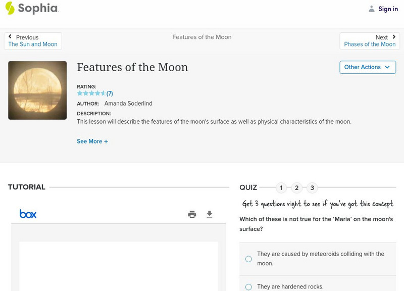 Sophia: Features of the Moon Unit Plan Sophia: Features of the Moon Unit Plan