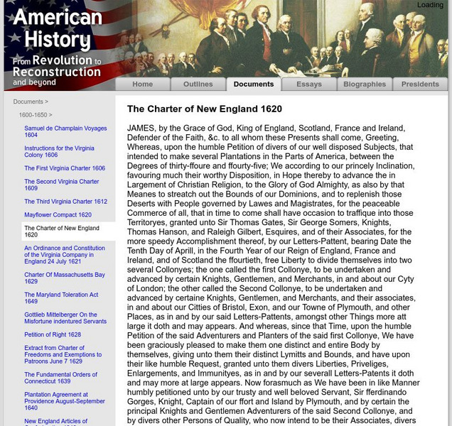 American History: Documents: The Charter of New England 1620 Primary American History: Documents: The Charter of New England 1620 Primary