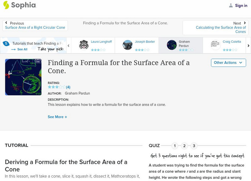 Sophia: Finding a Formula for the Surface Area of a Cone Unit Plan Sophia: Finding a Formula for the Surface Area of a Cone Unit Plan