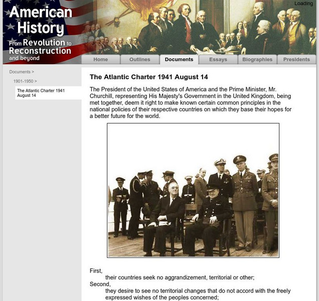 American History: Documents: The Atlantic Charter 1941 August 14 Primary American History: Documents: The Atlantic Charter 1941 August 14 Primary