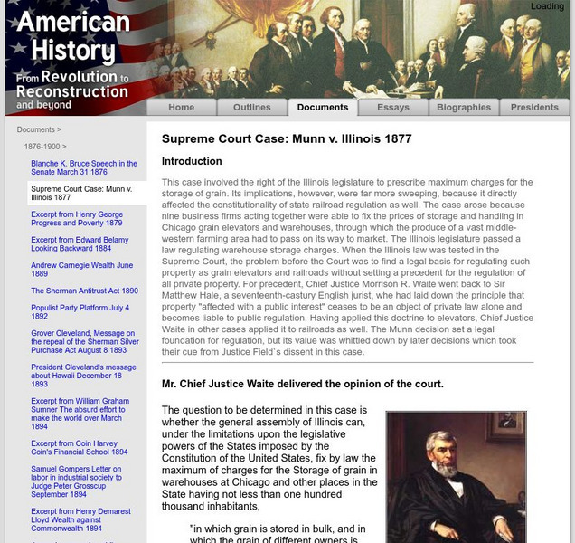 American History: Documents: Supreme Court Case: Munn v. Illinois 1877 Primary American History: Documents: Supreme Court Case: Munn v. Illinois 1877 Primary