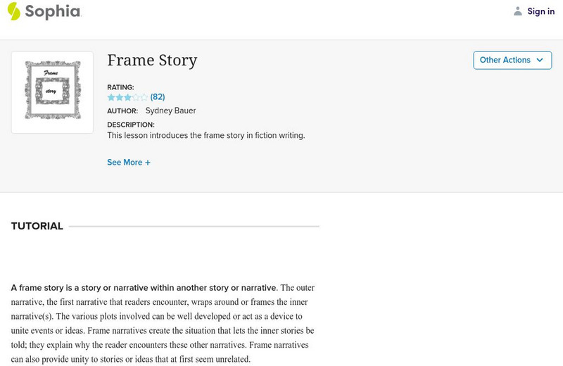 Sophia: Frame Story Handout Sophia: Frame Story Handout
