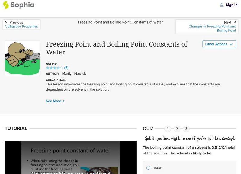 Sophia: Freezing Point and Boiling Point Constants of Water Unit Plan Sophia: Freezing Point and Boiling Point Constants of Water Unit Plan