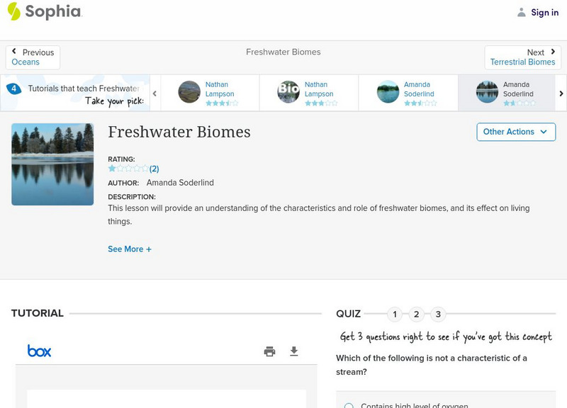 Sophia: Freshwater Biomes Unit Plan Sophia: Freshwater Biomes Unit Plan