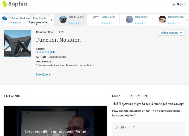 Sophia: Function Notation Instructional Video