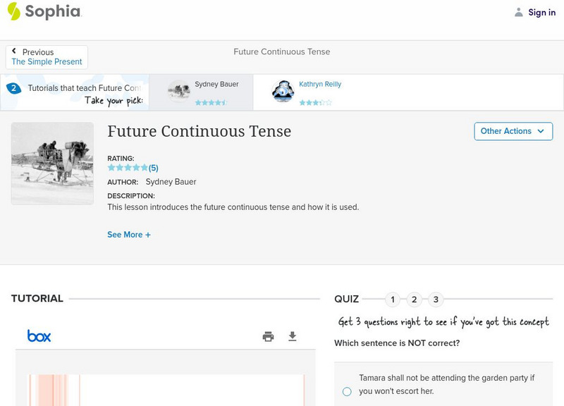 Sophia: Future Continuous Tense Unit Plan Sophia: Future Continuous Tense Unit Plan