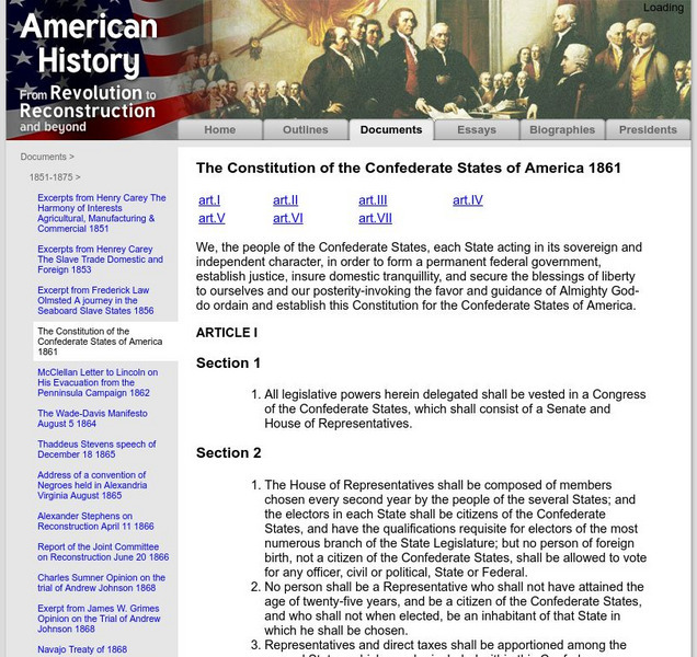 American History: Documents: Constitution of the Confederate States of America Primary