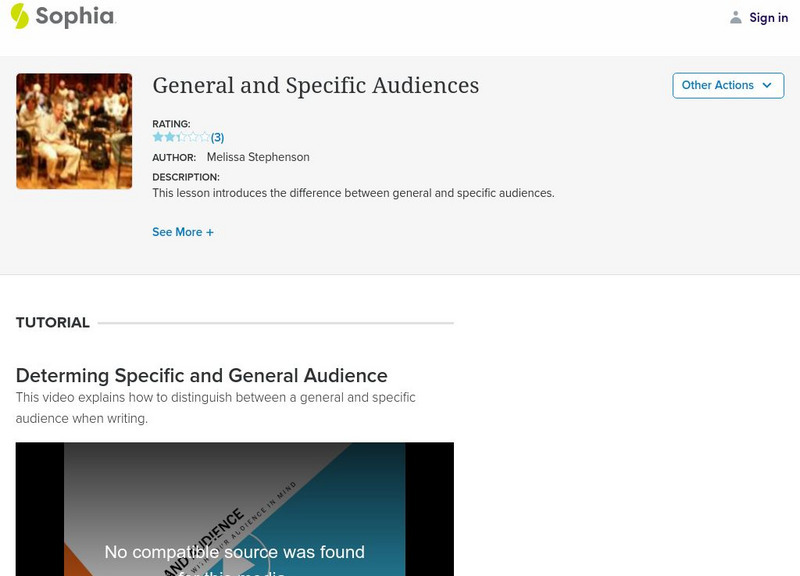 Sophia: General and Specific Audiences Instructional Video Sophia: General and Specific Audiences Instructional Video