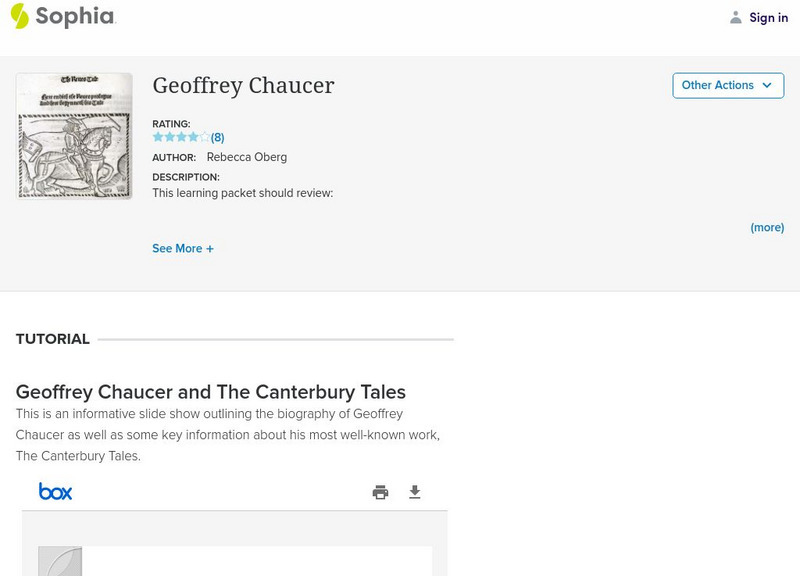 Sophia: Geoffrey Chaucer Unit Plan Sophia: Geoffrey Chaucer Unit Plan