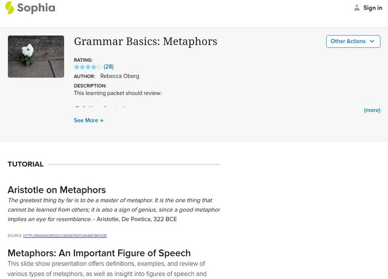 Sophia: Grammar Basics: Metaphors Unit Plan Sophia: Grammar Basics: Metaphors Unit Plan