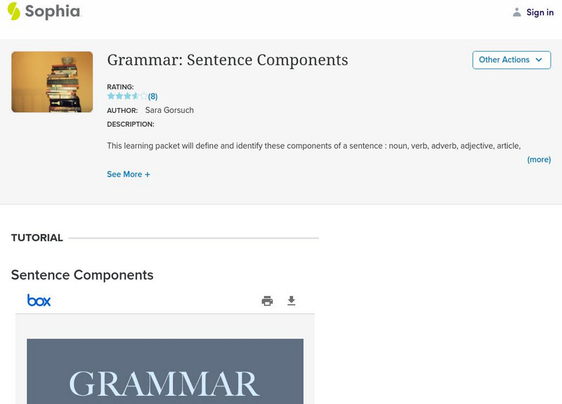 Sophia: Grammar: Sentence Components Unit Plan Sophia: Grammar: Sentence Components Unit Plan