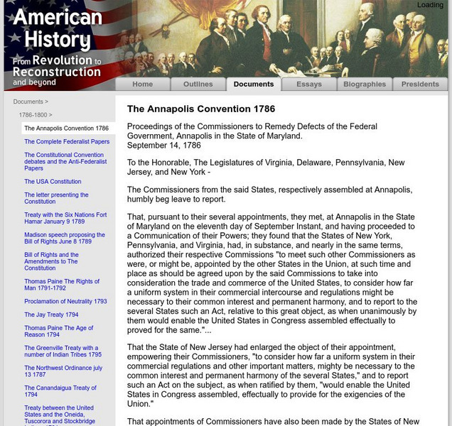 American History: Documents: The Annapolis Convention 1786 Primary American History: Documents: The Annapolis Convention 1786 Primary
