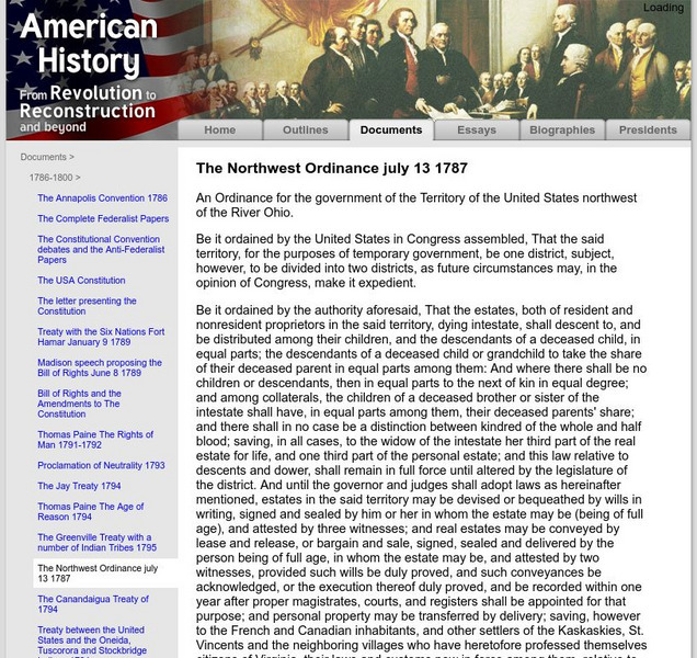 American History: Documents: The Northwest Ordinance July 13, 1787 Primary American History: Documents: The Northwest Ordinance July 13, 1787 Primary