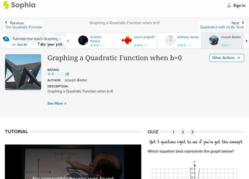 Sophia: Graphing a Quadratic Function When B=0 Instructional Video