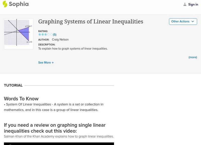 Sophia: Graphing Systems of Linear Inequalities Instructional Video Sophia: Graphing Systems of Linear Inequalities Instructional Video