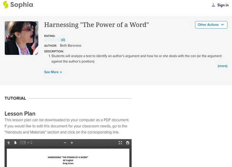 Sophia: Harnessing "The Power of a Word" Lesson Plan Sophia: Harnessing "The Power of a Word" Lesson Plan