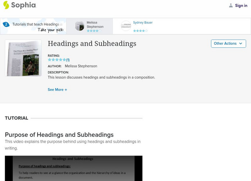Sophia: Headings and Subheadings Unit Plan Sophia: Headings and Subheadings Unit Plan