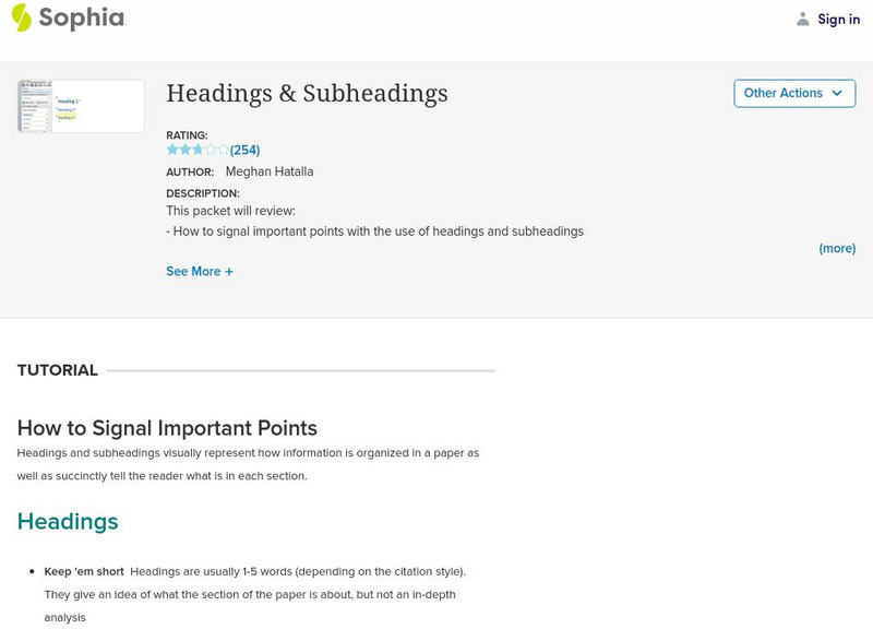 Sophia: Headings and Subheadings Instructional Video Sophia: Headings and Subheadings Instructional Video
