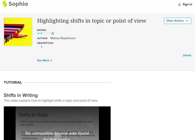 Sophia: Highlighting Shifts in Topic and Point of View Instructional Video Sophia: Highlighting Shifts in Topic and Point of View Instructional Video