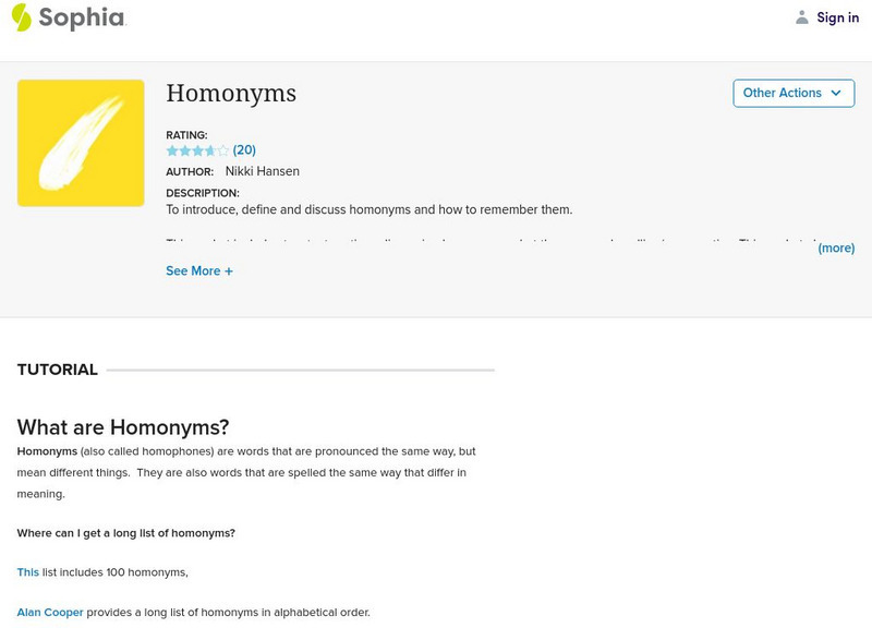 Sophia: Homonyms Unit Plan Sophia: Homonyms Unit Plan