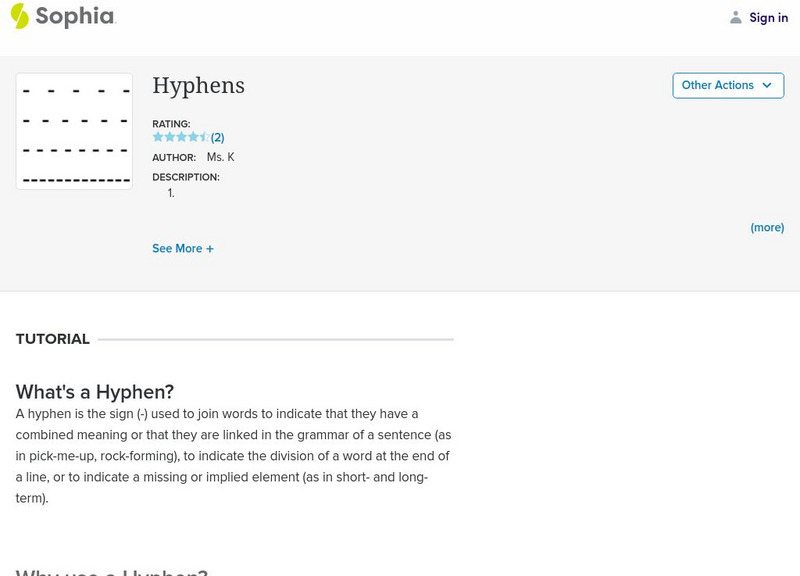Sophia: Hyphens Unit Plan Sophia: Hyphens Unit Plan