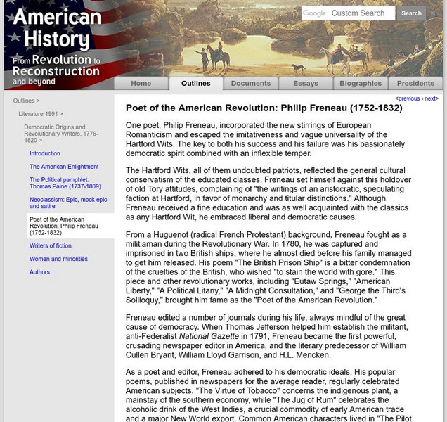 American History: Outlines: Poet of the American Revolution: Philip Freneau Handout American History: Outlines: Poet of the American Revolution: Philip Freneau Handout