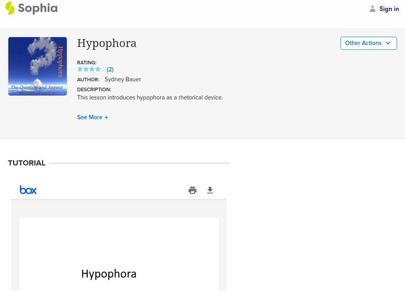 Sophia: Hypophora PPT Sophia: Hypophora PPT