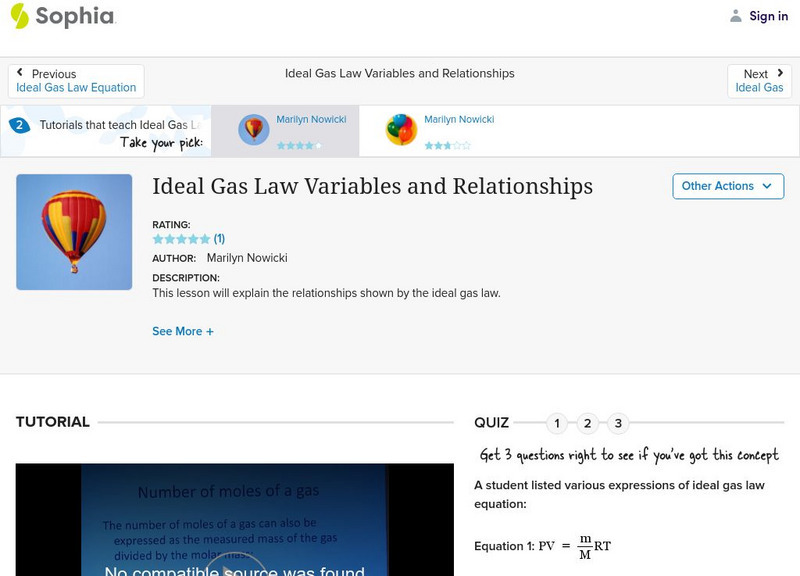 Sophia: Ideal Gas Law Variables and Relationships Instructional Video