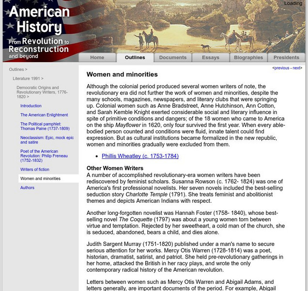 American History: Outlines: Women and Minorities Handout American History: Outlines: Women and Minorities Handout