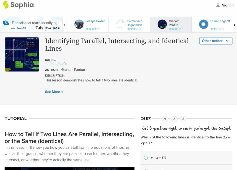 Sophia: Identifying Parallel, Intersecting, and Identical Lines Instructional Video Sophia: Identifying Parallel, Intersecting, and Identical Lines Instructional Video