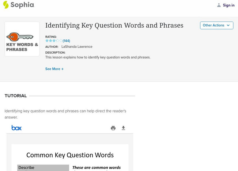 Sophia: Identifying Key Question Words and Phrases PPT Sophia: Identifying Key Question Words and Phrases PPT