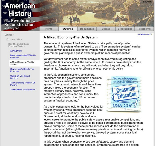 American History: Outlines: A Mixed Economy the Us System Handout American History: Outlines: A Mixed Economy the Us System Handout