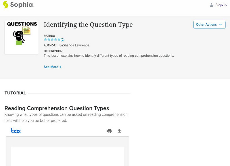 Sophia: Identifying the Question Type PPT
