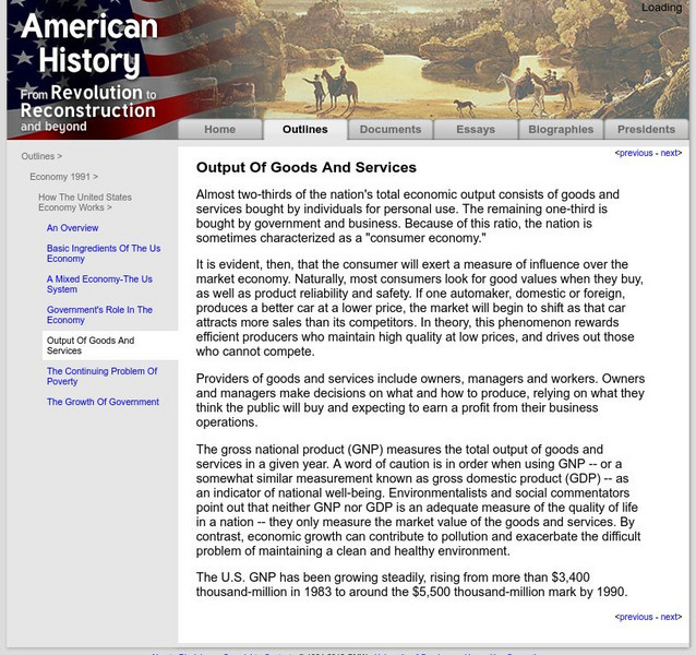 American History: Outlines: Output of Goods and Services Handout American History: Outlines: Output of Goods and Services Handout
