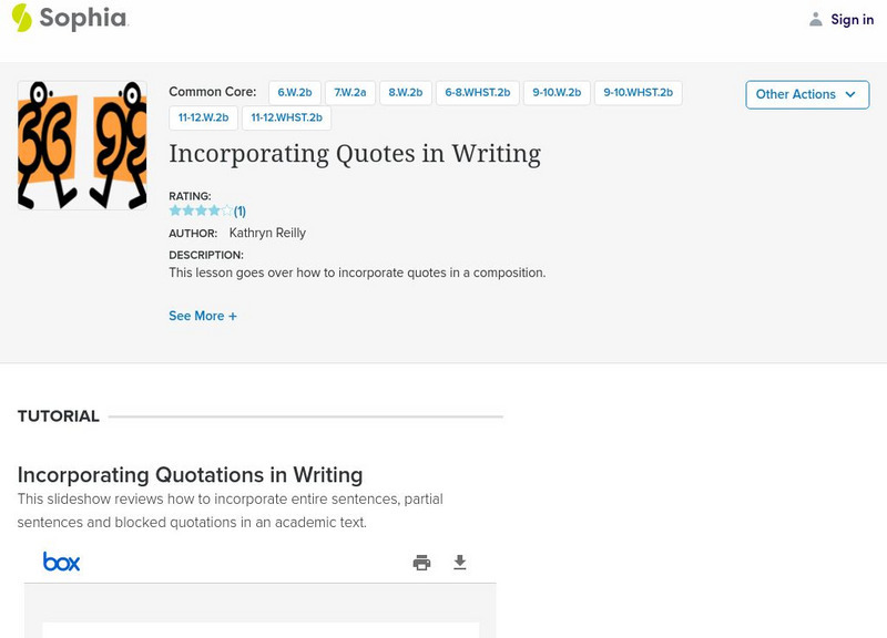 Sophia: Incorporating Quotes in Writing Unit Plan Sophia: Incorporating Quotes in Writing Unit Plan