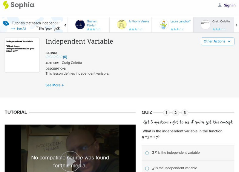 Sophia: Independent Variable Instructional Video Sophia: Independent Variable Instructional Video