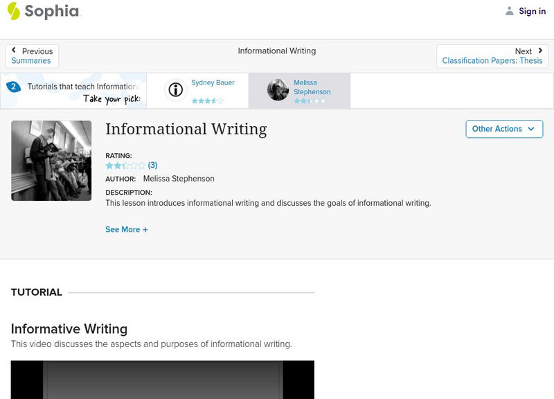 Sophia: Informational Writing Instructional Video Sophia: Informational Writing Instructional Video