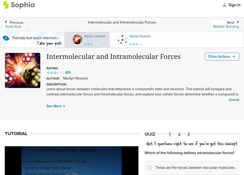 Sophia: Intermolecular and Intramolecular Forces Instructional Video