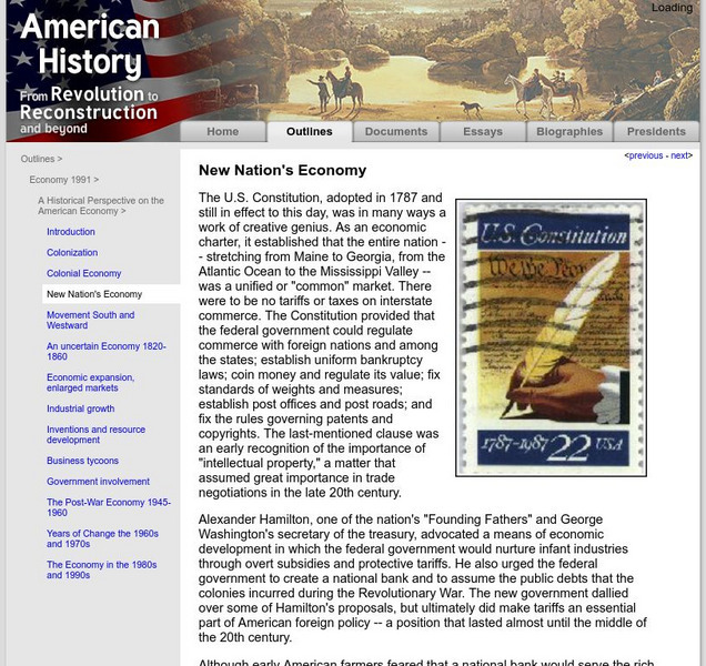American History: Outlines: New Nation's Economy Handout American History: Outlines: New Nation's Economy Handout