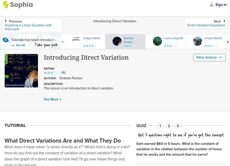 Sophia: Introducing Direct Variation Instructional Video Sophia: Introducing Direct Variation Instructional Video