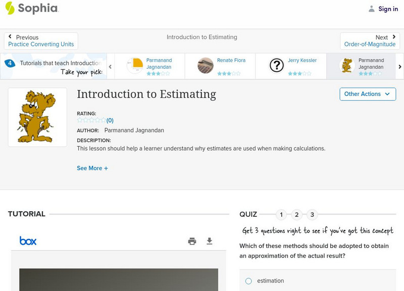 Sophia: Introduction to Estimating Unit Plan Sophia: Introduction to Estimating Unit Plan
