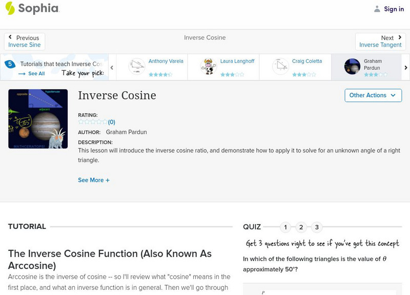 Sophia: Inverse Cosine Instructional Video Sophia: Inverse Cosine Instructional Video