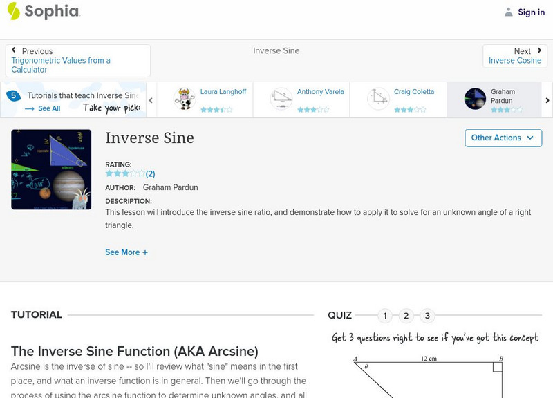 Sophia: Inverse Sine Instructional Video Sophia: Inverse Sine Instructional Video