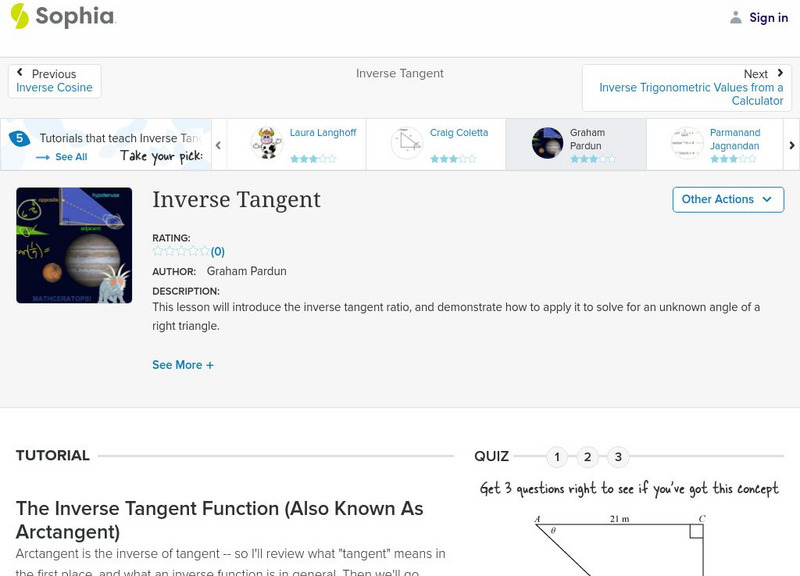 Sophia: Inverse Tangent Instructional Video Sophia: Inverse Tangent Instructional Video