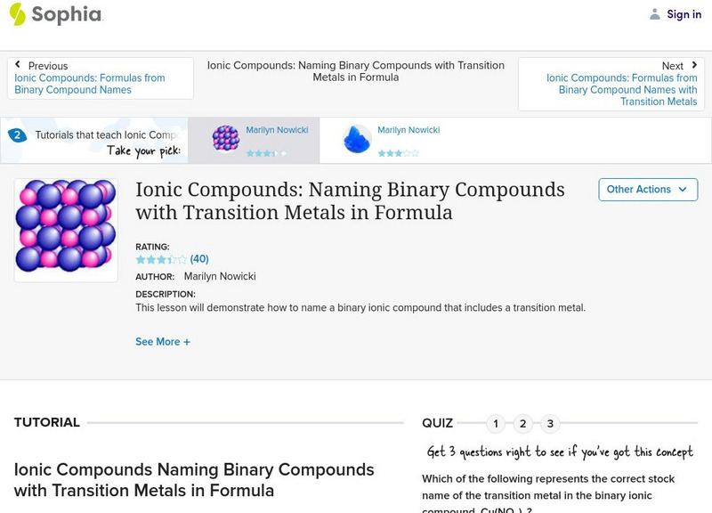 Sophia: Naming Binary Compounds With Transition Metals in Formula Instructional Video Sophia: Naming Binary Compounds With Transition Metals in Formula Instructional Video