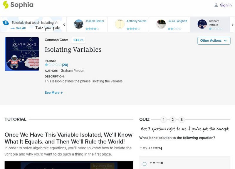 Sophia: Isolating Variables Instructional Video Sophia: Isolating Variables Instructional Video