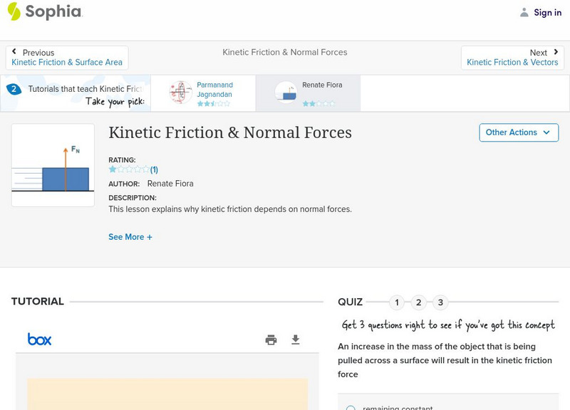 Sophia: Kinetic Friction & Normal Forces PPT Sophia: Kinetic Friction & Normal Forces PPT