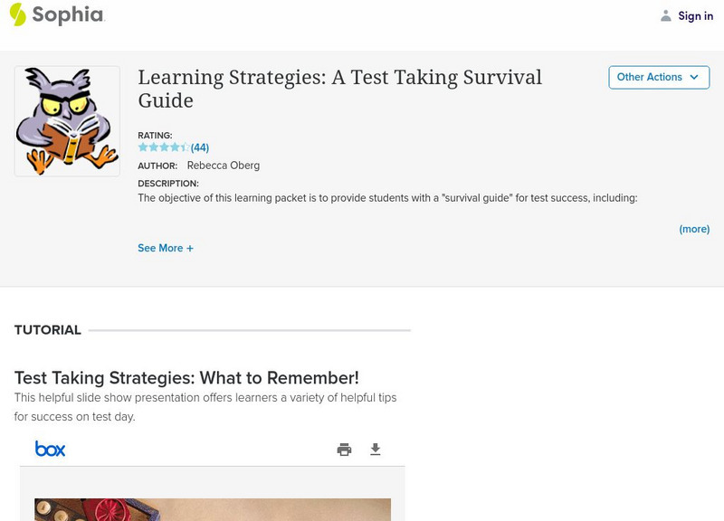Sophia: Learning Strategies: A Test Taking Survival Guide PPT Sophia: Learning Strategies: A Test Taking Survival Guide PPT