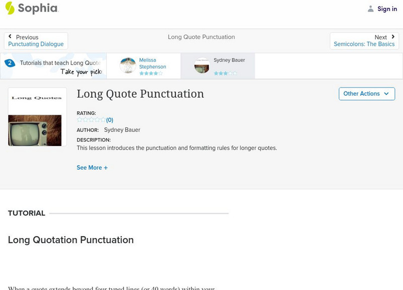 Sophia: Long Quote Punctuation Handout Sophia: Long Quote Punctuation Handout