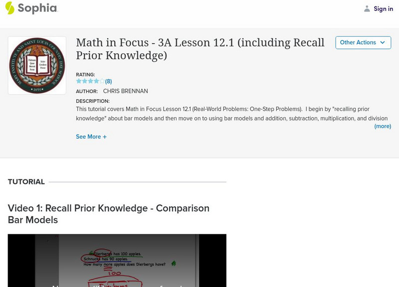 Sophia: Bar Models Instructional Video Sophia: Bar Models Instructional Video